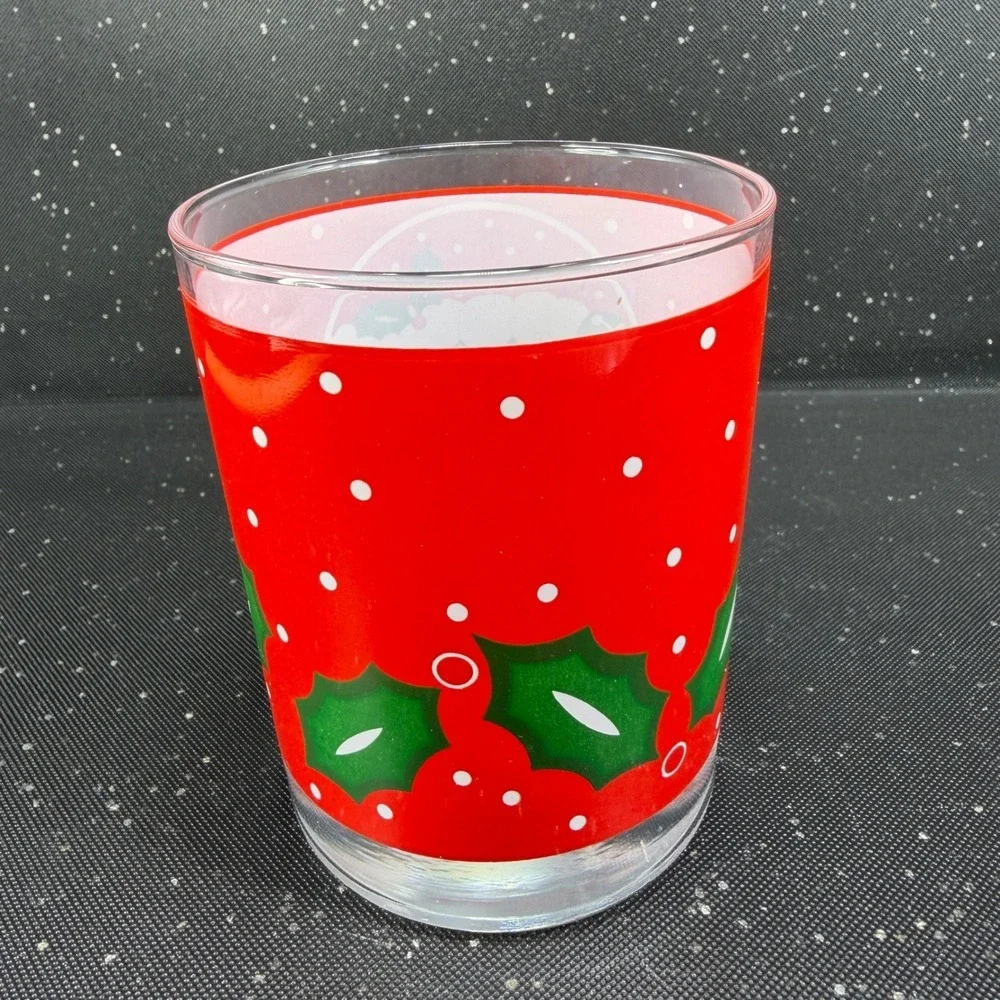 Tom Collins Santa Claus Christmas Drinking Glasses Red Polka Dot Holly Set of 3